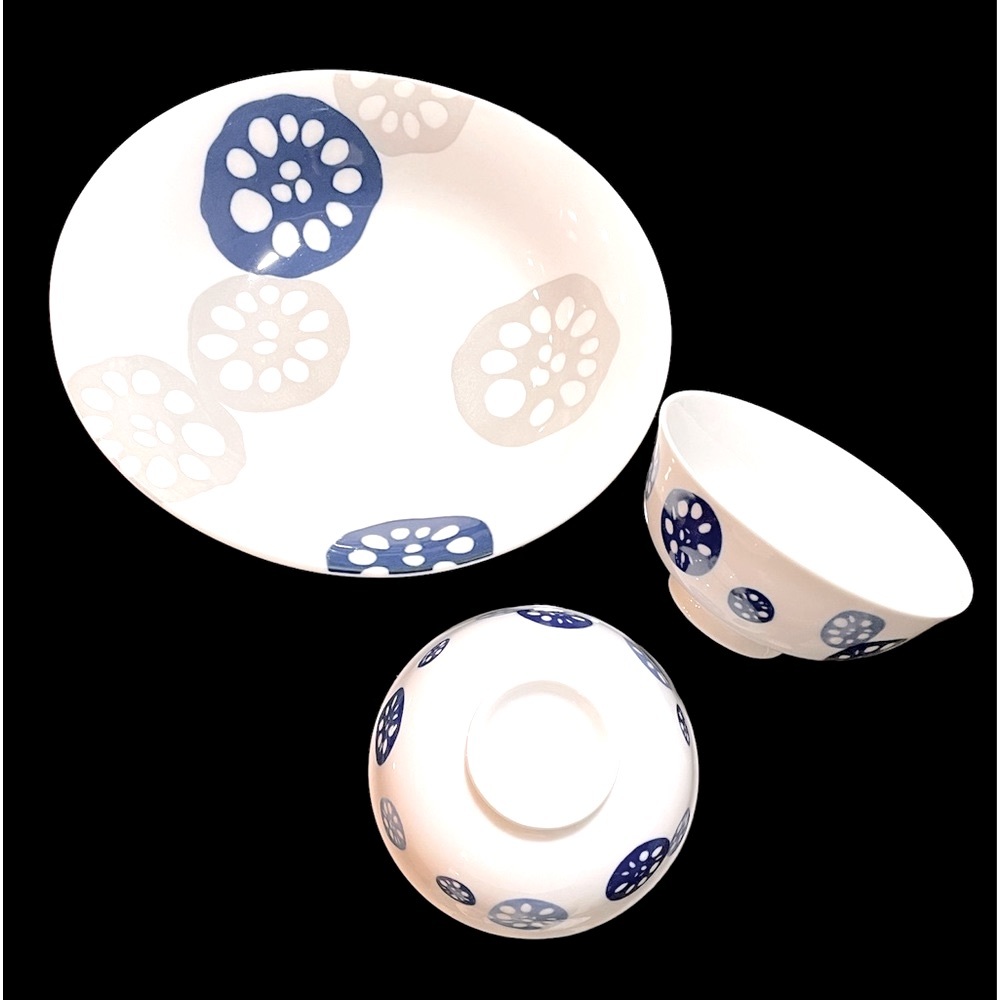 Set of 3 Japanese Lotus root Design Bowls